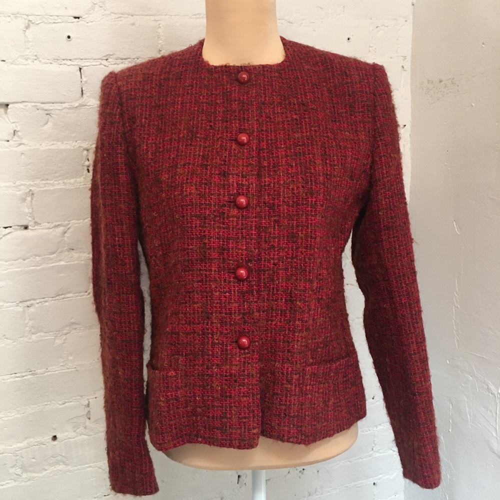 Guy Laroche vintage 80s cropped jacket round neck pink boucle size m